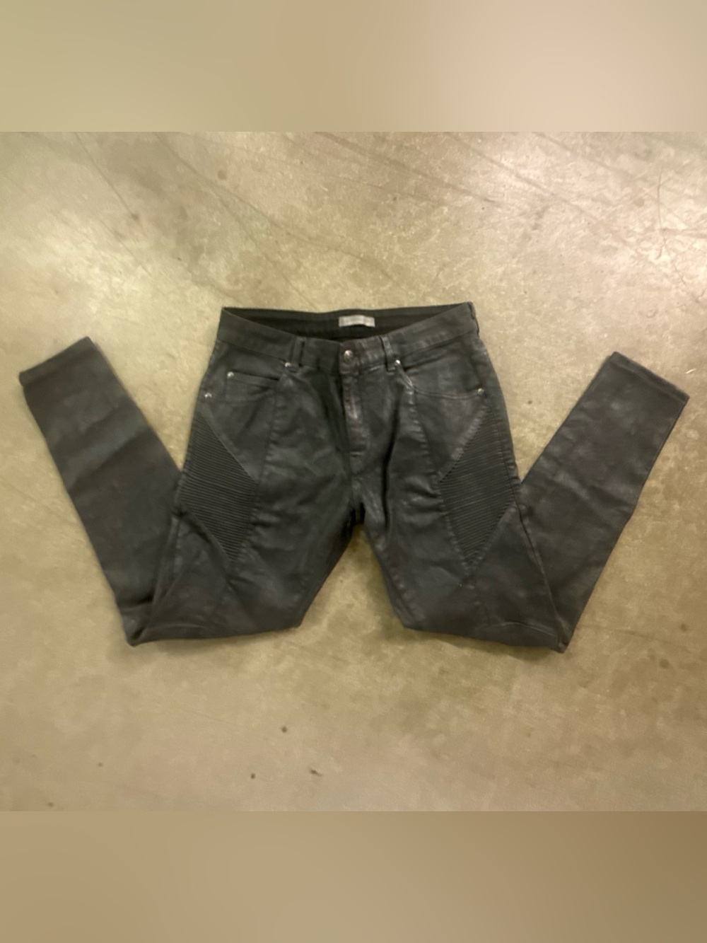 PIERRE BALMAIN MENS BIKER MOTO DENIM LEATHER JEANS, SIZE EU 33, BLACK